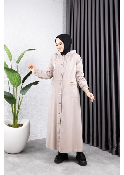 Kadın Düğmeli Kapüşonlu Cep Püsküllü Kot Kap fırsatları