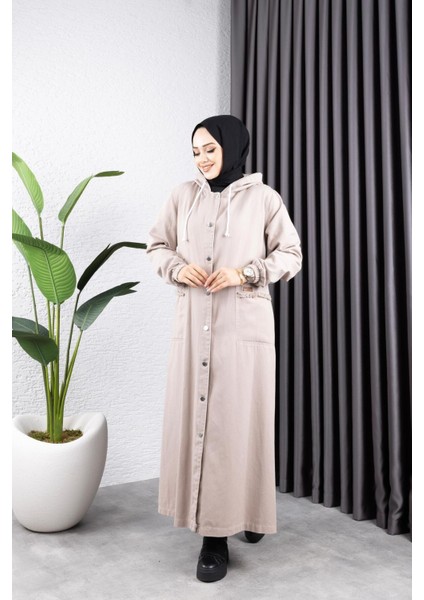 Kadın Düğmeli Kapüşonlu Cep Püsküllü Kot Kap indirimleri