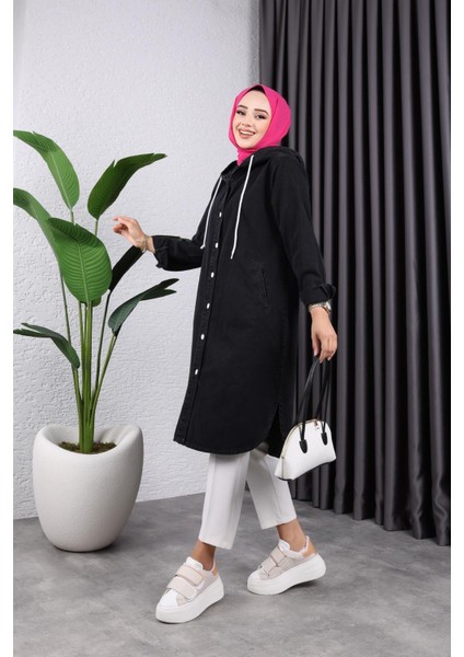 Kadın Kapüşonlu Uzun Kot Ceket fırsatları