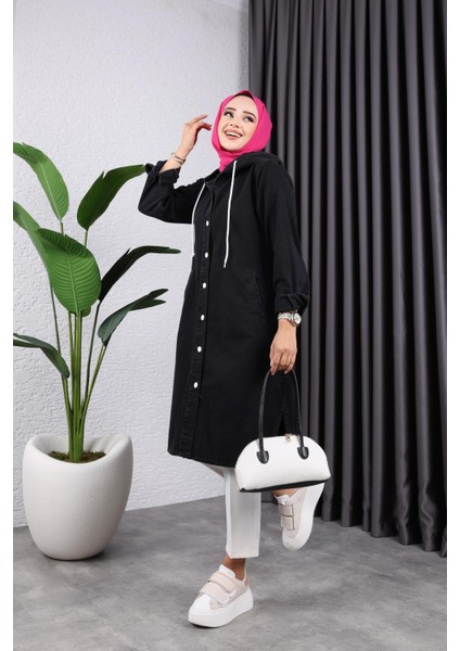 Kadın Kapüşonlu Uzun Kot Ceket indirimleri