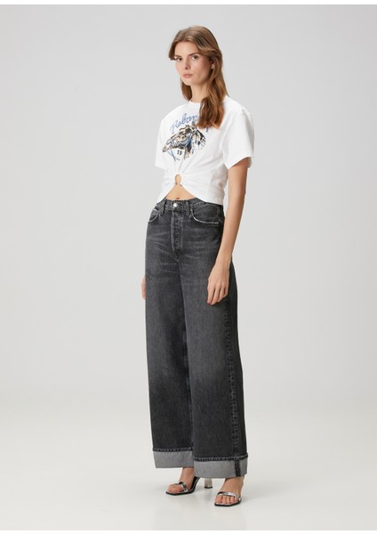 Beyaz Baskılı Crop T-Shirt fiyatları