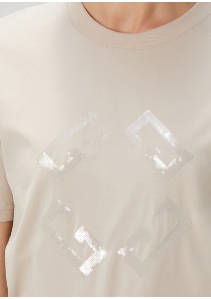 Monogram 72 Bej Payetli T-Shirt