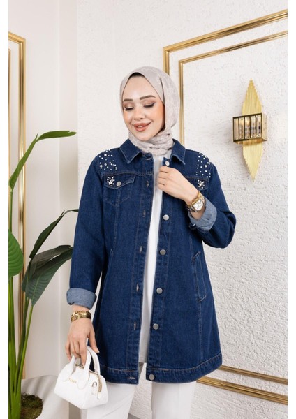 Kadın Boncuk Işlemeli Denim Kot Ceket modelleri