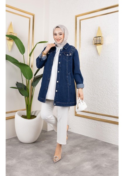 Kadın Boncuk Işlemeli Denim Kot Ceket indirimleri