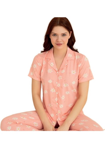 Giulia Tasarım Model Düğmeli Kısa Kollu Kadın Pijama Takımı S/xxl