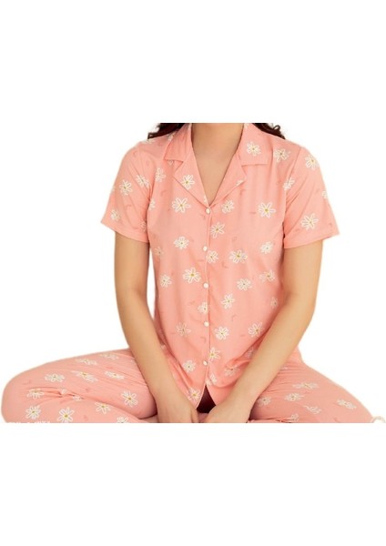 Giulia Tasarım Model Düğmeli Kısa Kollu Kadın Pijama Takımı S/xxl
