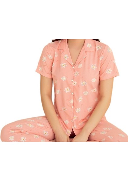 Giulia Tasarım Model Düğmeli Kısa Kollu Kadın Pijama Takımı S/xxl