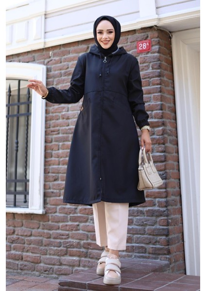 Kadın Cepli Kapüşonlu Bondit Kap