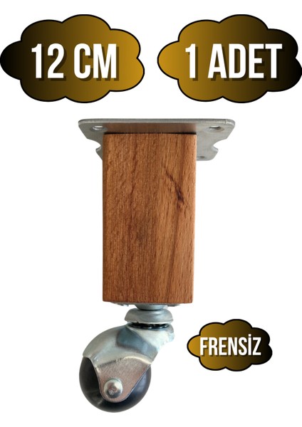 Kale Ahşap Top Tekerli Ayak Mobilya Masa Dolap Tekerli AYAĞI(FRENSİZ)(12CM - 15CM)(KAYIN Ağacı)