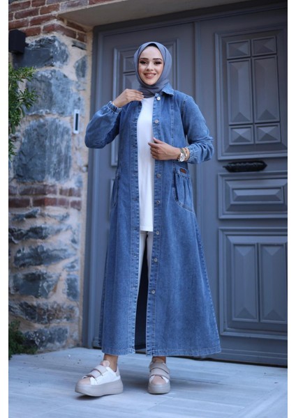 Kadın Düğmeli Cepli Kar Yıkamalı Denim Kot Kap fiyatları