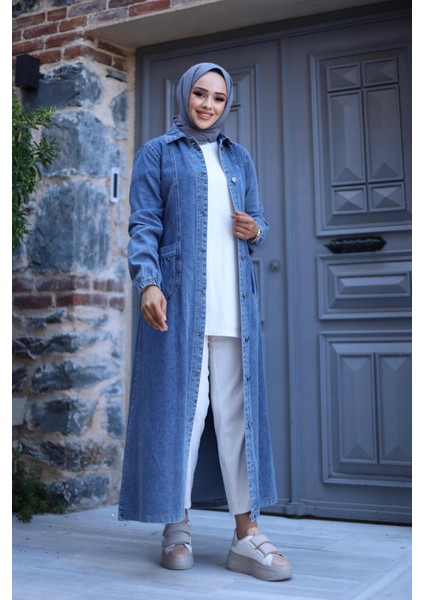 Kadın Düğmeli Cepli Kar Yıkamalı Denim Kot Kap modelleri