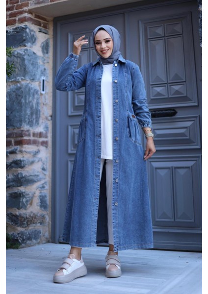 Kadın Düğmeli Cepli Kar Yıkamalı Denim Kot Kap fırsatları