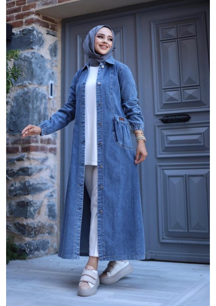 Kadın Düğmeli Cepli Kar Yıkamalı Denim Kot Kap indirimleri