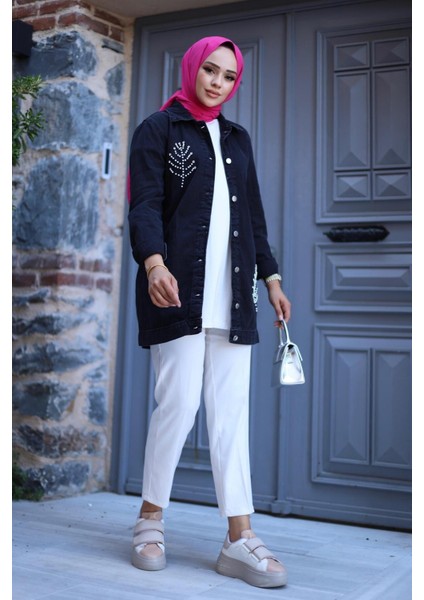 Kadın Boncuk Detaylı Denim Kot Ceket modelleri