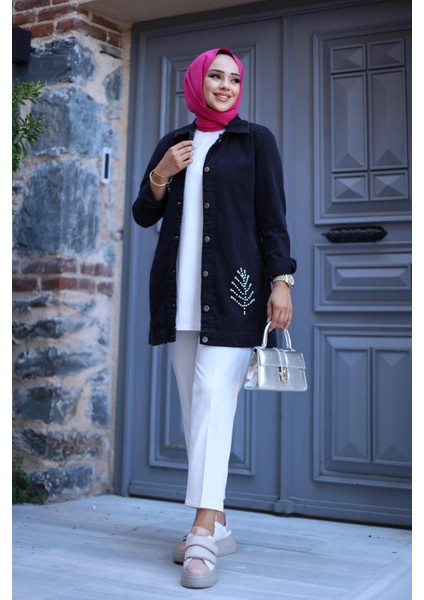 Kadın Boncuk Detaylı Denim Kot Ceket fırsatları