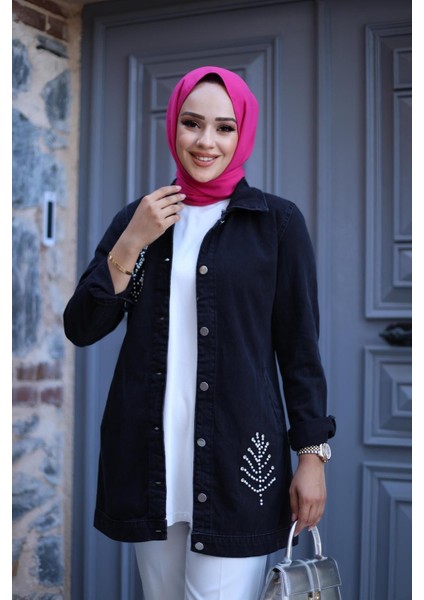 Kadın Boncuk Detaylı Denim Kot Ceket indirimleri