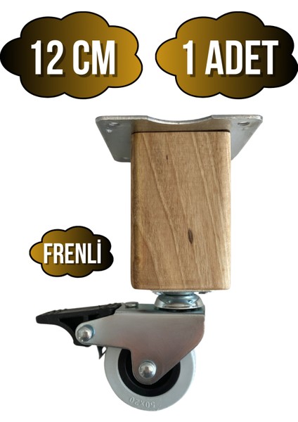 Kale Ahşap Tekerli Ayak Mobilya Masa Dolap Tekerli AYAĞI(FRENLİ)(12CM - 15CM)(CEVİZ Ağacı)
