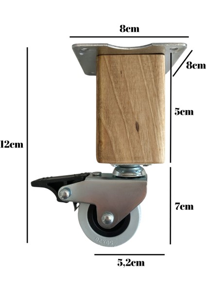 Kale Ahşap Tekerli Ayak Mobilya Masa Dolap Tekerli AYAĞI(FRENLİ)(12CM - 15CM)(CEVİZ Ağacı) indirimleri