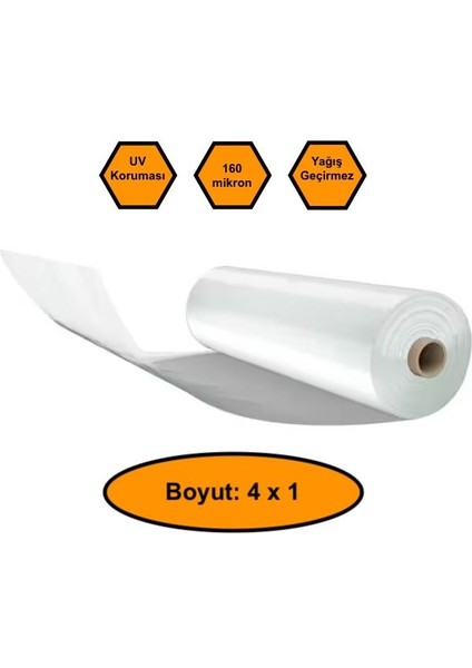 160 Micron Naylon Örtü, Şeffaf Su Geçirmez Naylon, 4x1 Metre