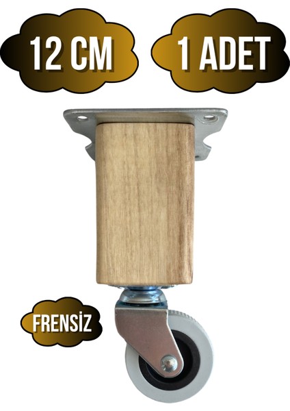 Kale Ahşap Tekerli Ayak Mobilya Masa Dolap Tekerli AYAĞI(FRENSİZ)(12CM - 15CM)(CEVİZ Ağacı)