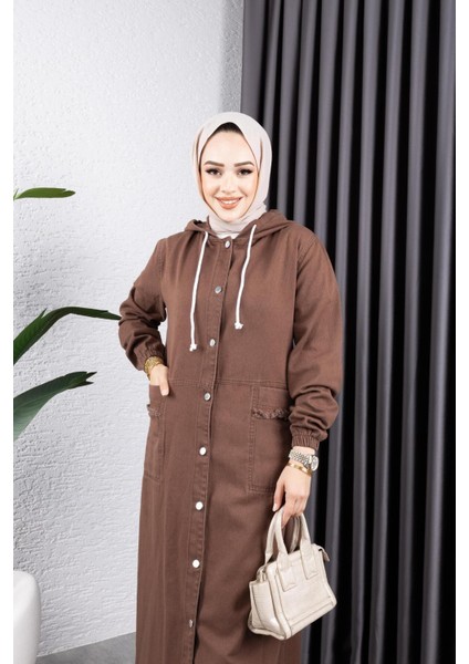 Kadın Düğmeli Kapüşonlu Cep Püsküllü Kot Kap fiyatları