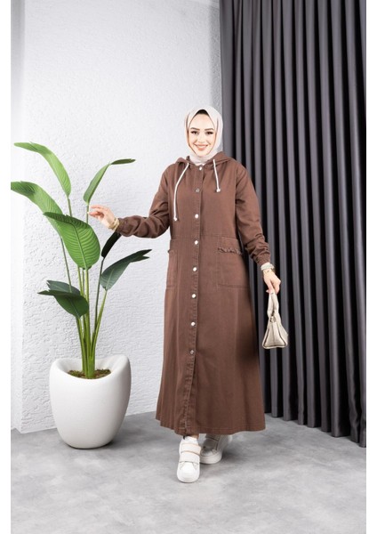 Kadın Düğmeli Kapüşonlu Cep Püsküllü Kot Kap modelleri