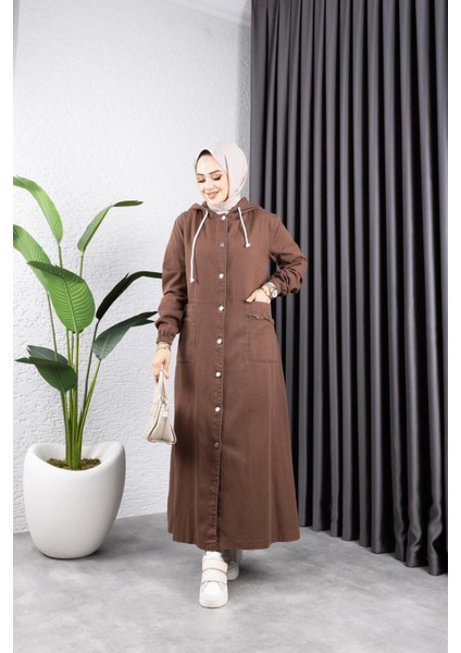 Kadın Düğmeli Kapüşonlu Cep Püsküllü Kot Kap fırsatları