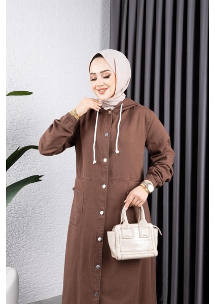 Kadın Düğmeli Kapüşonlu Cep Püsküllü Kot Kap indirimleri