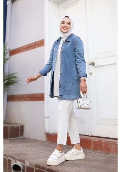 Kadın Taş Işlemeli Denim Kot Ceket fırsatları