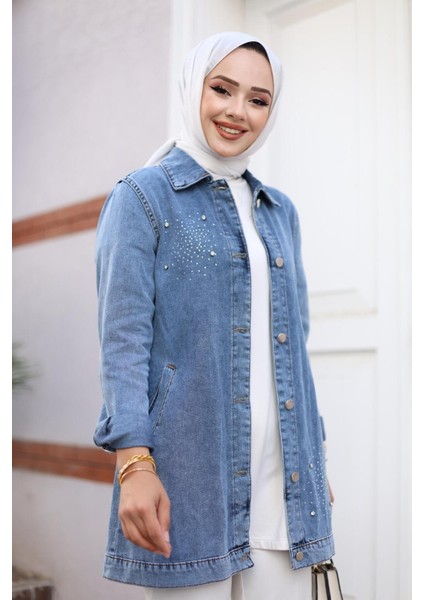 Kadın Taş Işlemeli Denim Kot Ceket indirimleri