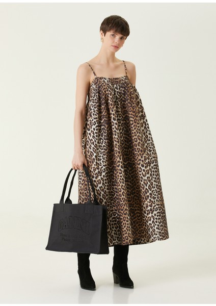 Leopar Desenli Midi Elbise
