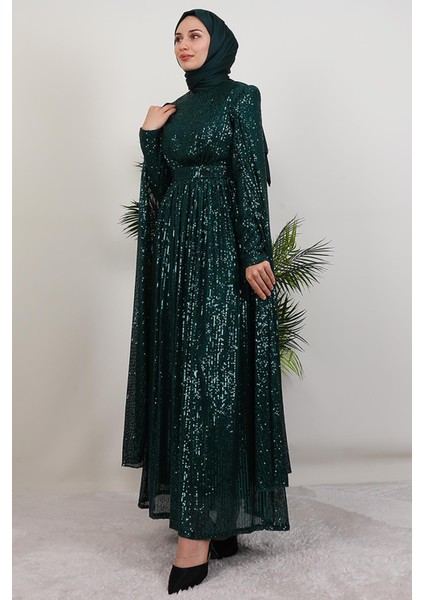 Pul Payet Pelerinli Abiye Zümrüt modelleri