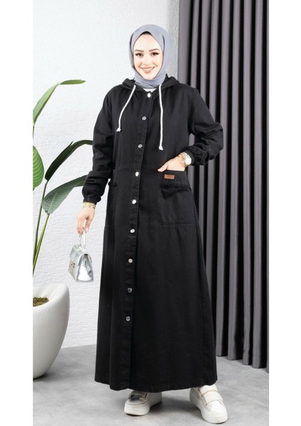 Kadın Düğmeli Kapüşonlu Cep Püsküllü Kop Kap