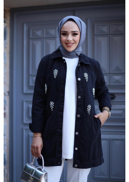 Kadın Kristal Taş Detay Denim Kot Ceket indirimleri