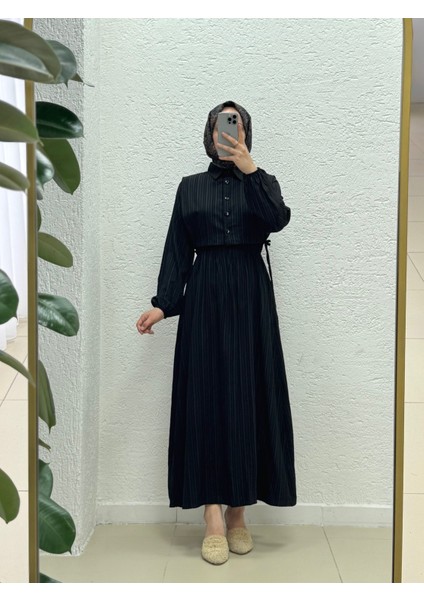 Miretta Yelekli Beli Lastikli Nada ELBISE-Çİ510 Siyah