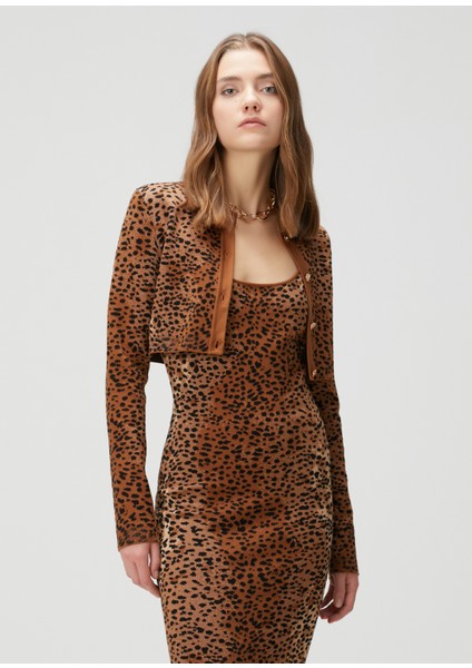 Leopar Jakarlı Crop Hırka
