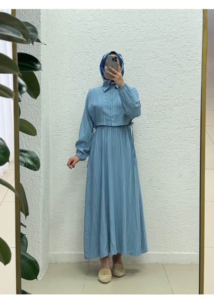 Miretta Yelekli Beli Lastikli Nada ELBISE-Çİ510 Mavi