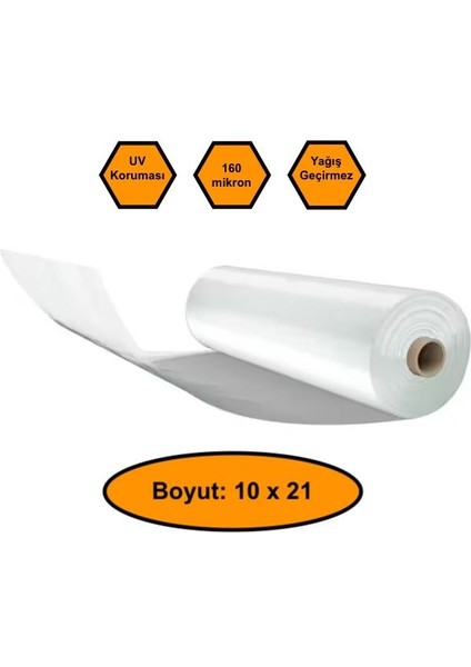 160 Micron Naylon Örtü, Şeffaf Su Geçirmez Naylon, 10X21 Metre