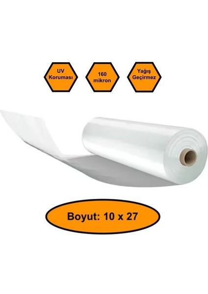 160 Micron Naylon Örtü, Şeffaf Su Geçirmez Naylon, 10X27 Metre