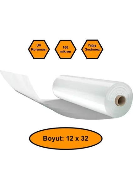 160 Micron Naylon Örtü, Şeffaf Su Geçirmez Naylon, 12X32 Metre