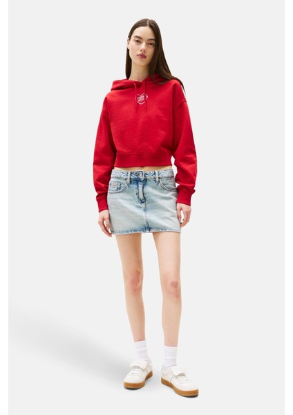 Kadın Relaxed Fit Sırtı Kalp Baskılı Cropped Sweatshirt - Kırmızı fiyatları