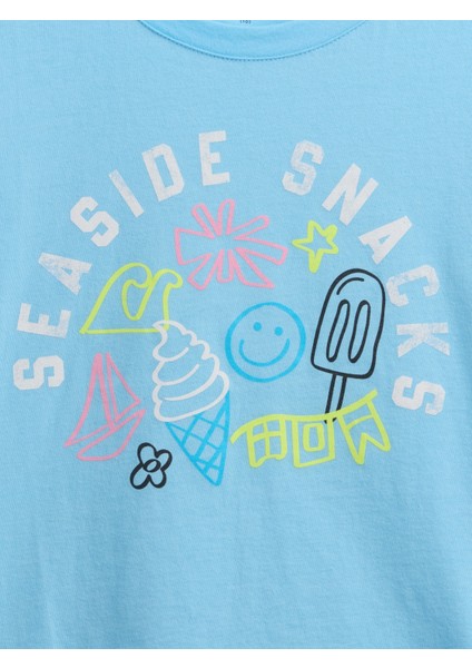 Kız Çocuk Mavi Grafik Baskılı T-Shirt fiyatları