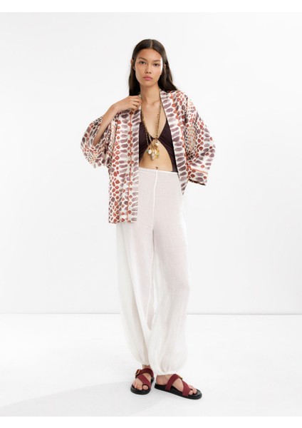 Dokulu Desenli Kimono