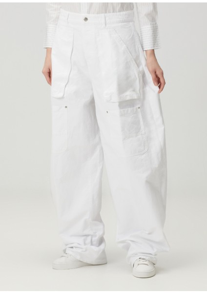 Ladies Wide Leg Beyaz Jean Pantolon