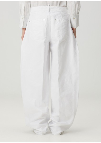 Ladies Wide Leg Beyaz Jean Pantolon
