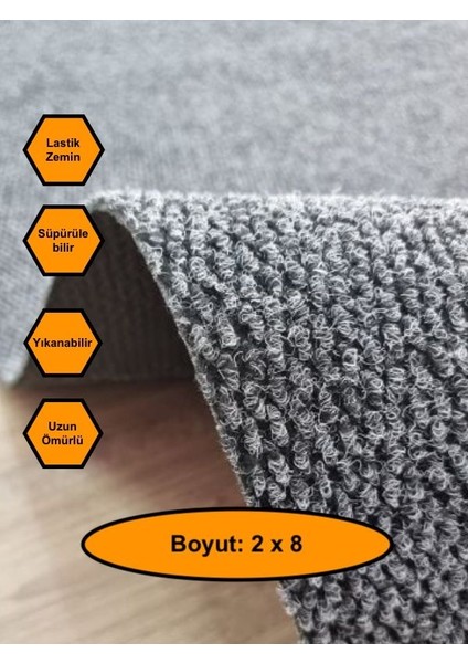 Gri Mısır Patlağı Desenli Sentetik Halı, Kaydırmaz Tabanlı Zemin Kaplama Ürünü, 2x8 Metre