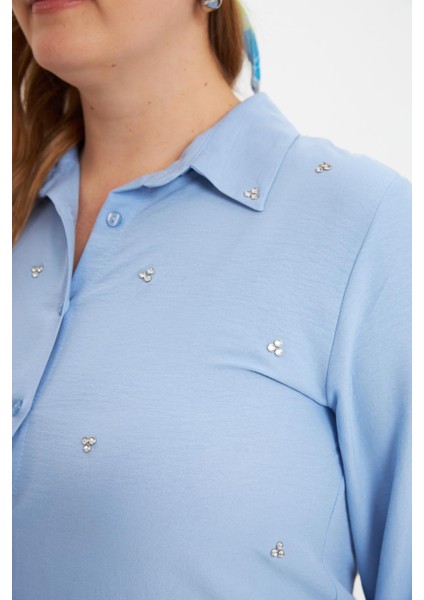 Büyük Beden Taş Detay Gömlek Bebe Mavi fırsatları