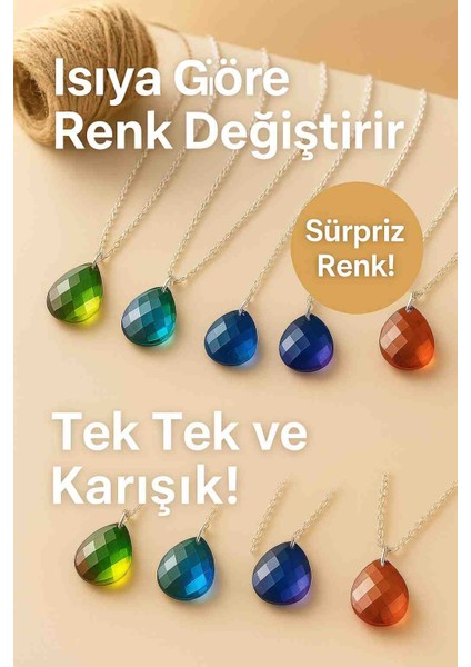 His Kolye Renk Değiştiren Kolye Damla Model Gümüş Renk Zincirli