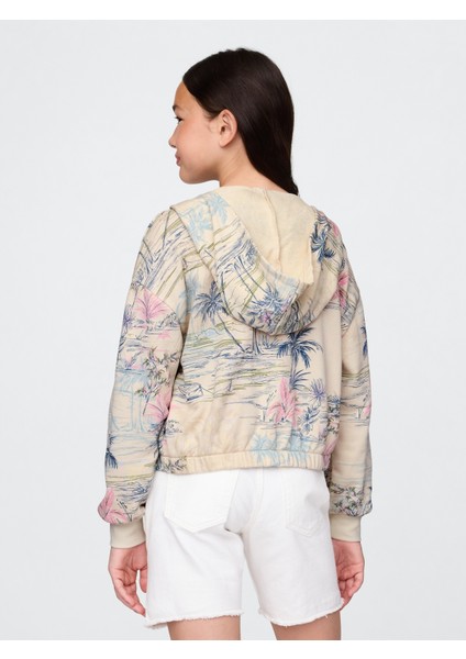 Kız Çocuk Kırık Beyaz Relaxed Crop Fermuarlı Sweatshirt fırsatları