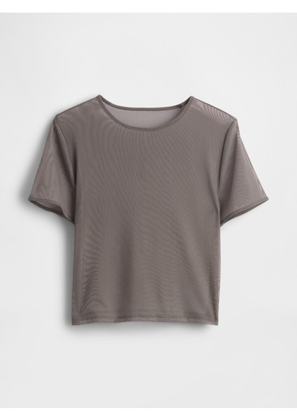 Kadın Koyu Gri Transparan Crop T-Shirt fiyatları